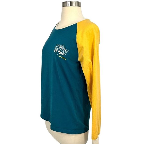 Passenger Riser Recycled Long Sleeve T-Shirt Blue Yellow Size M Raglan Sleeve - Picture 4 of 15
